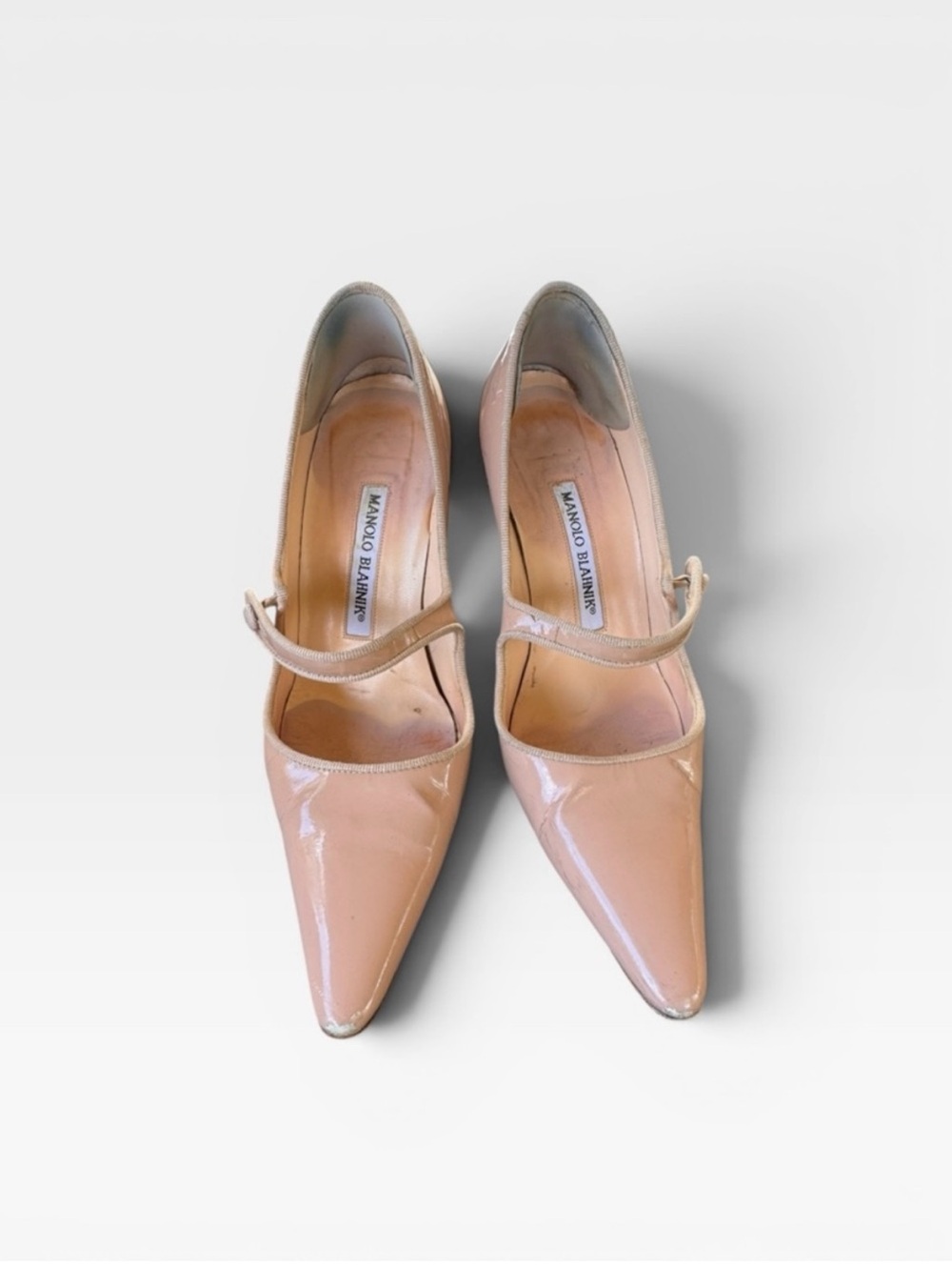 Manolo Blahnik Blush Patent Leather Mary Jane Pointed Pumps- SATC MENTION!